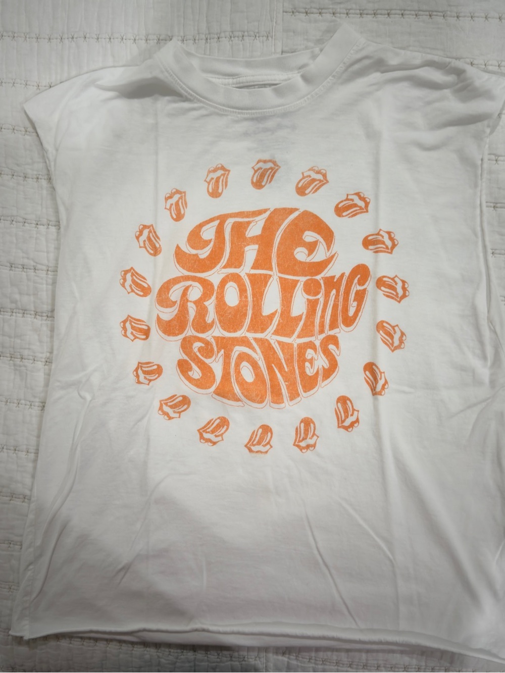 Karma White Kids Tee with Orange Rolling Stones Graphic